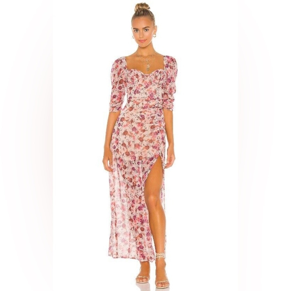NWT For Love & Lemons Evie Maxi Dress in Tea Rose Size XS with sexy slit!